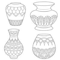 Outline vases and amphora set, vector linear. Vase pottery, ancient pot greek