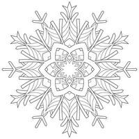 Abstract mandala snowflake line art design for coloring page vector