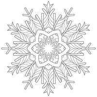 Abstract mandala snowflake line art design for coloring page vector