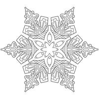 Abstract mandala snowflake line art design for coloring page vector