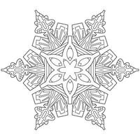 Abstract mandala snowflake line art design for coloring page vector