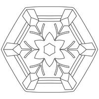 Abstract mandala snowflake line art design for coloring page vector