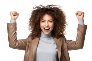 AI generated Young Woman Celebrating Victory on Transparent Background. AI png