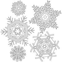 Abstract mandala snowflake line art design for coloring page vector