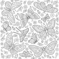 Vector butterfly seamless pattern design background. Coloring page