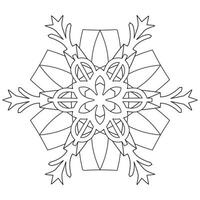 Abstract mandala snowflake line art design for coloring page vector