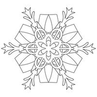 Abstract mandala snowflake line art design for coloring page vector