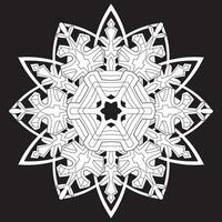 Abstract mandala snowflake line art design on Black Background. vector