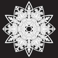 Abstract mandala snowflake line art design on Black Background. vector