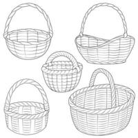 Empty wicker basket. Black and white isolated on white background basket. vector