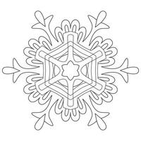 Abstract mandala snowflake line art design for coloring page vector