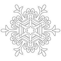 Abstract mandala snowflake line art design for coloring page vector