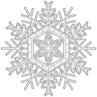 Abstract mandala snowflake line art design for coloring page vector