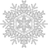 Abstract mandala snowflake line art design for coloring page vector