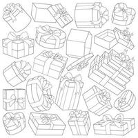 Different gift boxes with ribbon bow. Set of presents Holiday icons minimalism design vector