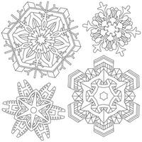 Abstract mandala snowflake line art design for coloring page vector