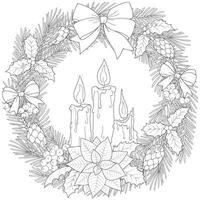 Christmas candles. Three white candles decorated with Christmas wreaths. vector