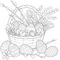 Easter basket with eggs and flowers. vector