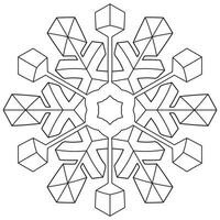 Abstract mandala snowflake line art design for coloring page vector