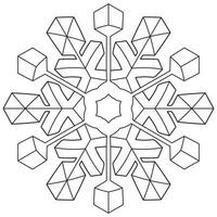 Abstract mandala snowflake line art design for coloring page vector