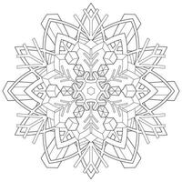 Abstract mandala snowflake line art design for coloring page vector