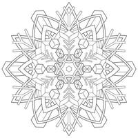 Abstract mandala snowflake line art design for coloring page vector