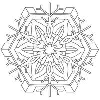Abstract mandala snowflake line art design for coloring page vector