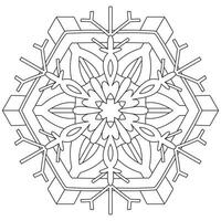 Abstract mandala snowflake line art design for coloring page vector