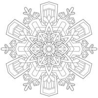 Abstract mandala snowflake line art design for coloring page vector