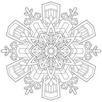 Abstract mandala snowflake line art design for coloring page vector