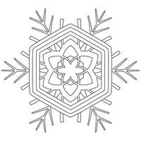 Abstract mandala snowflake line art design for coloring page vector