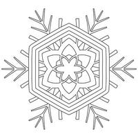 Abstract mandala snowflake line art design for coloring page vector