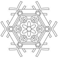 Abstract mandala snowflake line art design for coloring page vector