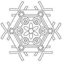 Abstract mandala snowflake line art design for coloring page vector