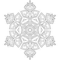 Abstract mandala snowflake line art design for coloring page vector
