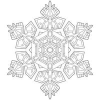 Abstract mandala snowflake line art design for coloring page vector