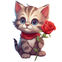 AI generated Cute kitten and red rose png