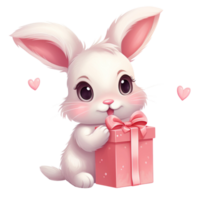 ai généré lapin et cadeau boîte png