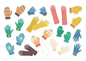 Cartoon Color Different Gloves Icons Set. Vector