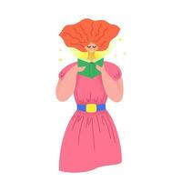 Cartoon Character Redhead Girl Hold Book and Reading Day Concept. Vector