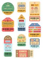 Cartoon Color Baggage Retro Tags Set. Vector