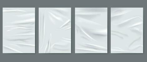 Realistic Detailed 3d White Wrinkled Poster Set. Vector