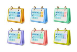 3d Different Color Calendar Check Mark Date Reminder Set Cartoon Style. Vector