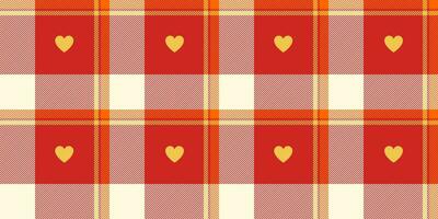 Gingham pattern with hearts. Seamless tartan vichy check plaid for gift card, wrapping paper, invitation on Valentines Day print vector