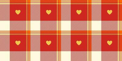 Gingham pattern with hearts. Seamless tartan vichy check plaid for gift card, wrapping paper, invitation on Valentines Day print vector