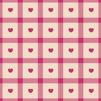 Gingham pattern with hearts. Seamless tartan vichy check plaid for gift card, wrapping paper, invitation on Valentines Day print vector