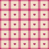 Gingham pattern with hearts. Seamless tartan vichy check plaid for gift card, wrapping paper, invitation on Valentines Day print vector