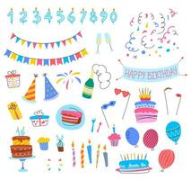 Cartoon Color Birthday Design Bundle Set. Vector