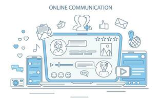 Online Communication Concept Contour Linear Style. Vector