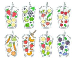 Food Ingredients Smoothie Color Thin Line Icon Set. Vector